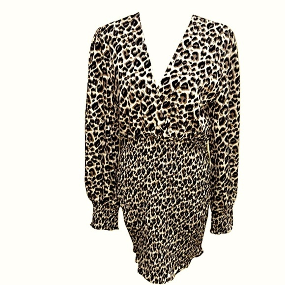 She + Sky Animal Print Smocked Skirt Dress Size Medium - Picture 3 of 11